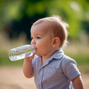 малыш пьет воду из бутылки