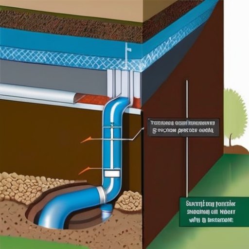 Схематическое изображение подвала с гидроизоляцией и дренажной системой.