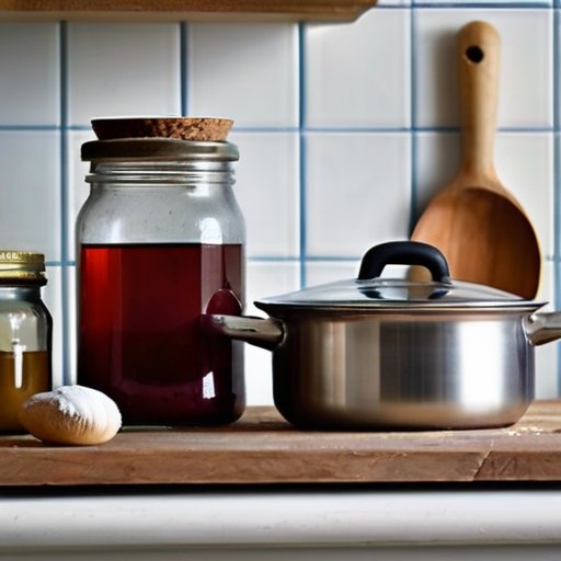 Уютная кухня с кастрюлей на плите, паром и простыми ингредиентами.