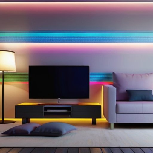 Элегантная стена с текстурированными обоями и яркой LED-подсветкой, подчеркивающей светотени и порядок в рабочем пространстве.