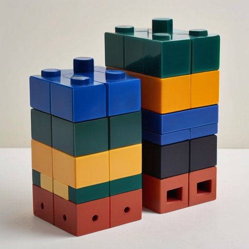 Картинка с различными газобетонными блоками, показывающая их текстуры и размеры, на фоне строительной площадки.