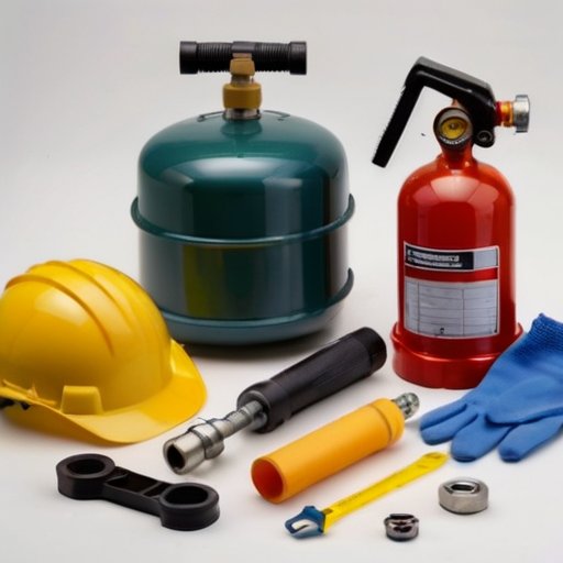 Организованное рабочее место для заправки газовых баллонов с инструментами безопасности и контрольным списком.